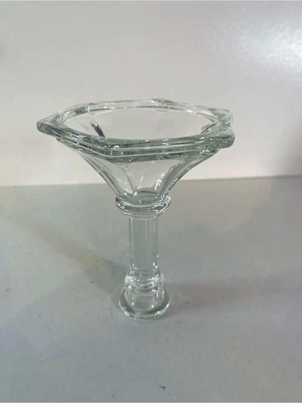 Vintage 2 Piece Clear Glass Etched Floral Votive Cup Candle Holder 12” Height